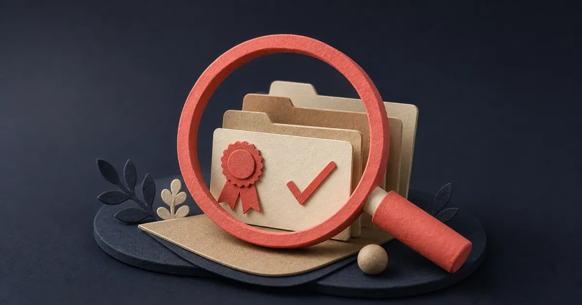 Papercraft ilustracija: coral povećalo pregledava marketinške ponude na stolu — Ctrl Alt Grow